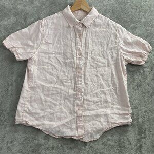 Quince Shirt Women XS European Linen Pajama Button Up Top Pale Pink Short Sleeve